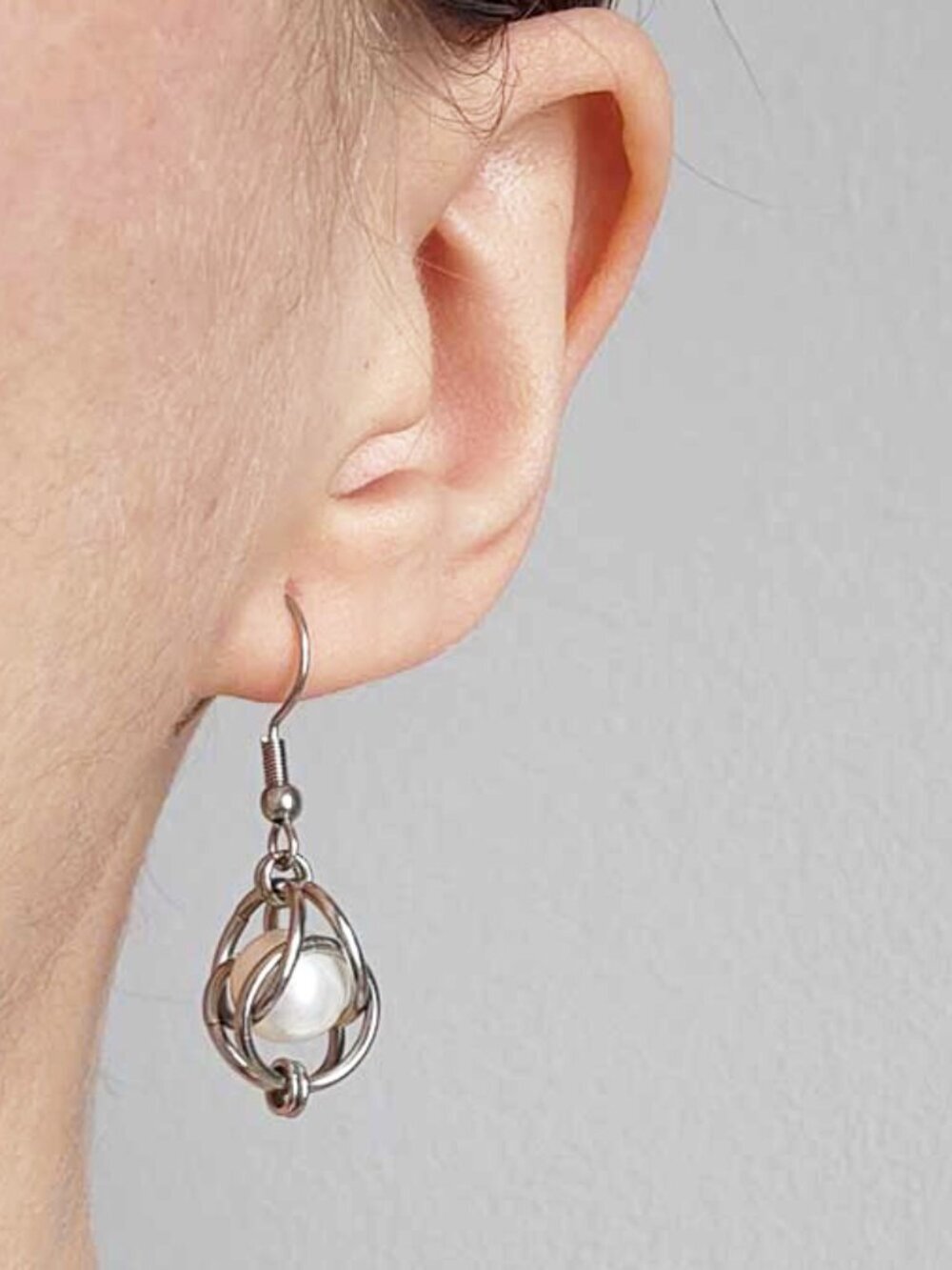 Long silver and pearl earrings